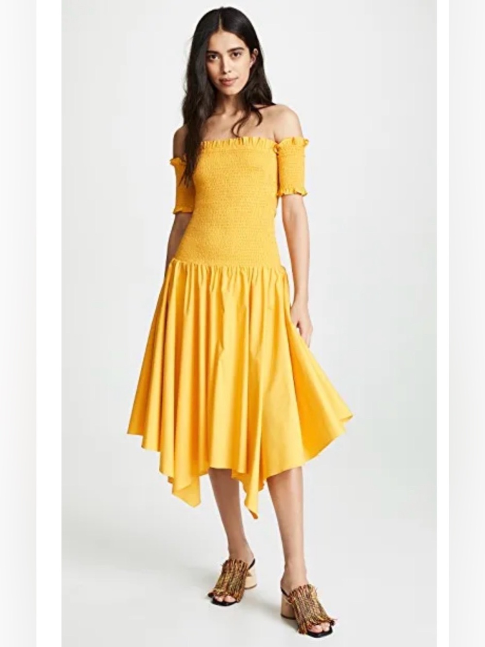 NWT - Petersyn - Women’s Yellow Honey Jackie Off-Shoulder Smocked Dress - Size:M